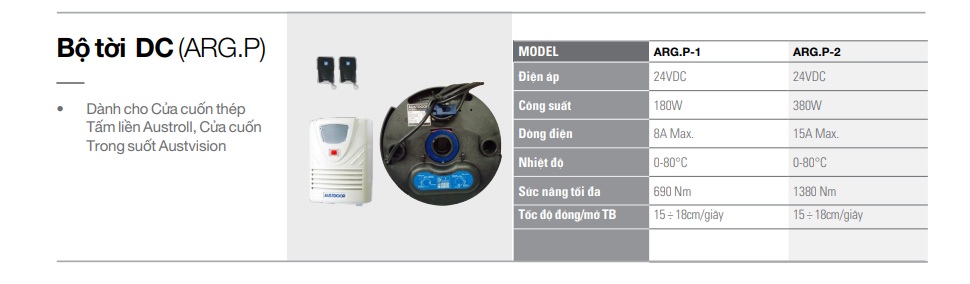 Bộ tời cửa cuốn tấm liền Austdoor